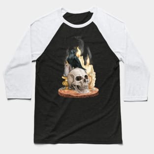 Skull And Crow in Candlelight Baseball T-Shirt